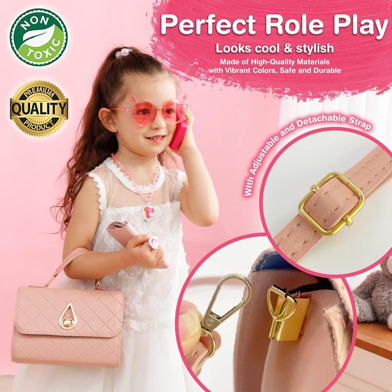 Christmas gift  Kids Makeup Kit for Girl: Cute Kids' Dress Up & Pretend Play Cosmetics Make up Purse Bag Toy Cell Phone Wallet Accessories Kit Gifts Princess Ages 6 7 8 9 10 11 12 Years Old