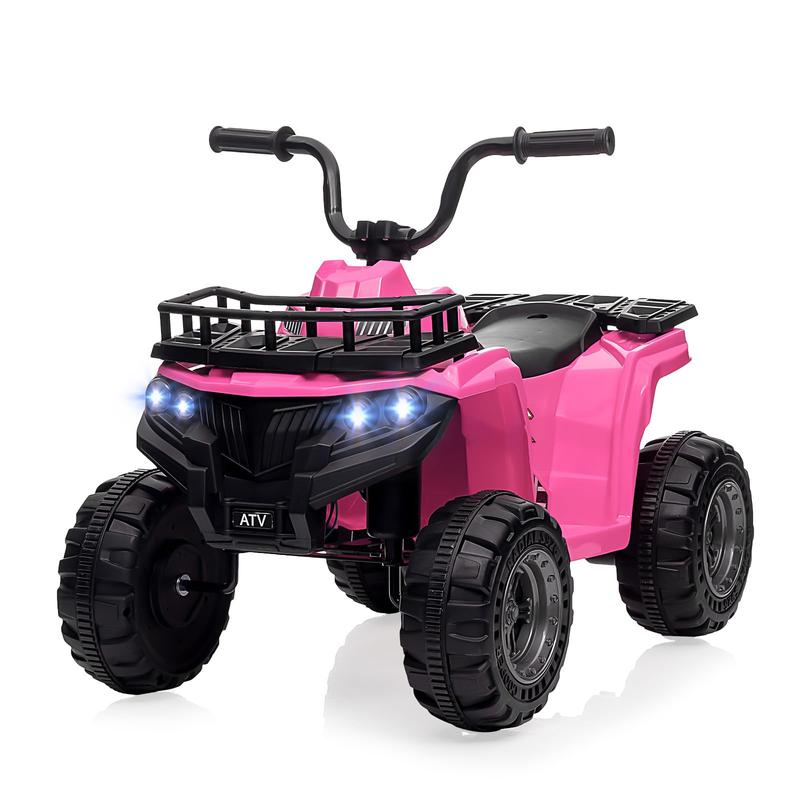 12V Ride On Electric ATV for Kids, 4 Wheeler Quad Play Car with High Low Speed, Treaded Tires, Rubber Handles, LED Lights, Gift for Boys & Girls, Available in Red, Orange, and Purple