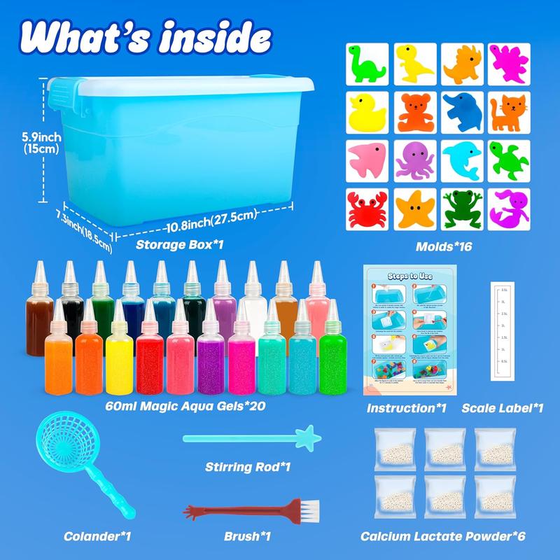 Magic Water Elf Toy Kit - Aqua Art Set with 20 Colors & 16 Molds, DIY Squishy Maker for Kids, Perfect Christmas STEM Party Favor Gift for Ages 3-8 USA