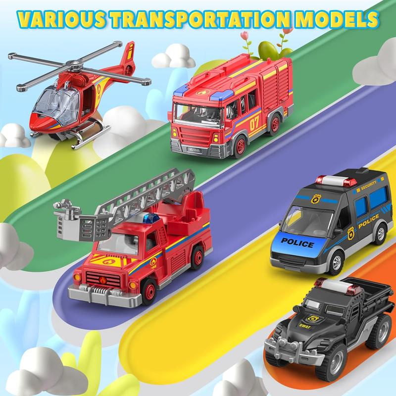 Kids Toys for 3 4 5 6 Years Old Boys, 29.5'' Large City Action Toddler Playset with Lights Sounds, Police & Fire Station Transform Track Toy with 4 Cars, Helicopter, Walkie-Talkie, Gifts for Boy Girl