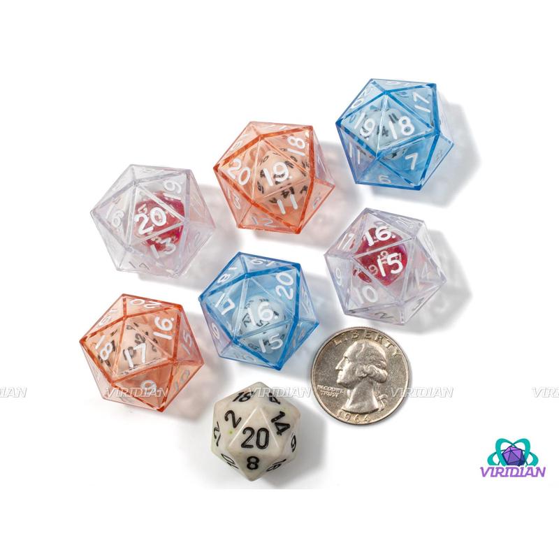 Advantage Disadvantage Double D20s | (6) Acrylic Translucent Multicolor D20 Dice With Smaller D20 Inside