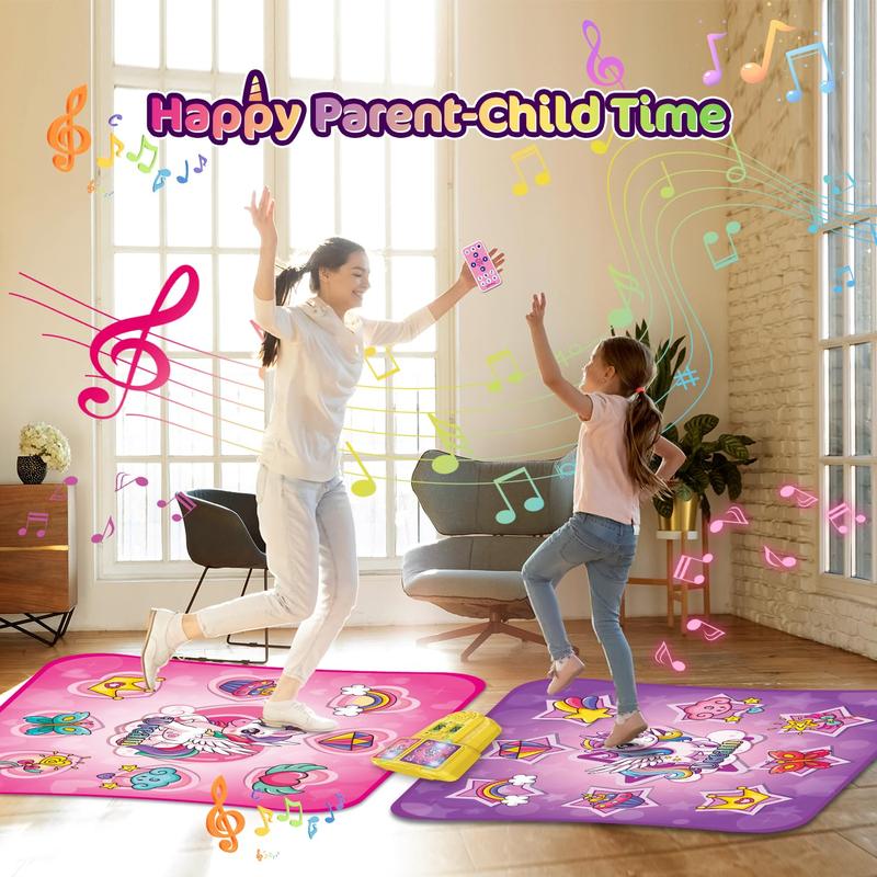 VATOS Dance Mat Toys for Girls - 4 Game Modes & 9 Challenge Levels with Adjustable Volume, Led Light & Wireless Bluetooth | Music Play Mat Birthday Gifts for Kids Ages 3 4 5 6 7 8 9+ Years Olds