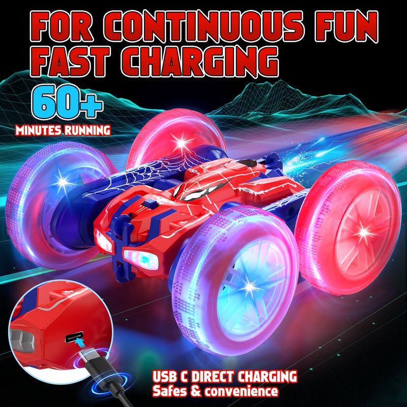 Spider RC Stunt Car, Double Sided 360° Rolling Rotating Rotation， 2.4GHz Electric Race Stunt Car, LED Headlights RC 4WD High Speed Off Road，Rc Drift Truck, Girls Boys Gifts, 360° Rotating RC Stunt Car