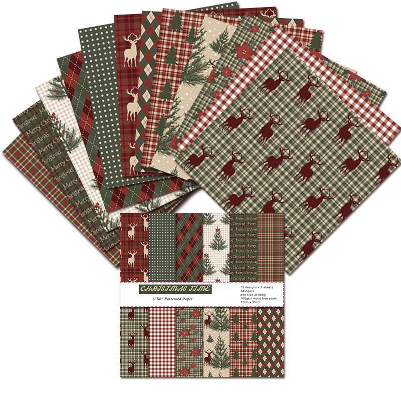 Vintage Pattern Assorted Paper, 24pcs Single-sided Pattern Cards, Decorative Craft Paper for DIY Scrapbooking & Hand Account