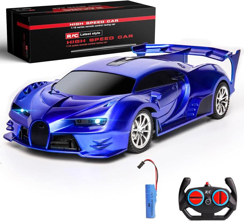 Remote Control Car 1 18 Rechargeable High Speed RC Cars Toys for Boys Girls Vehicle Racing Hobby with Headlight Xmas Birthday Gifts for Kids (Blue)