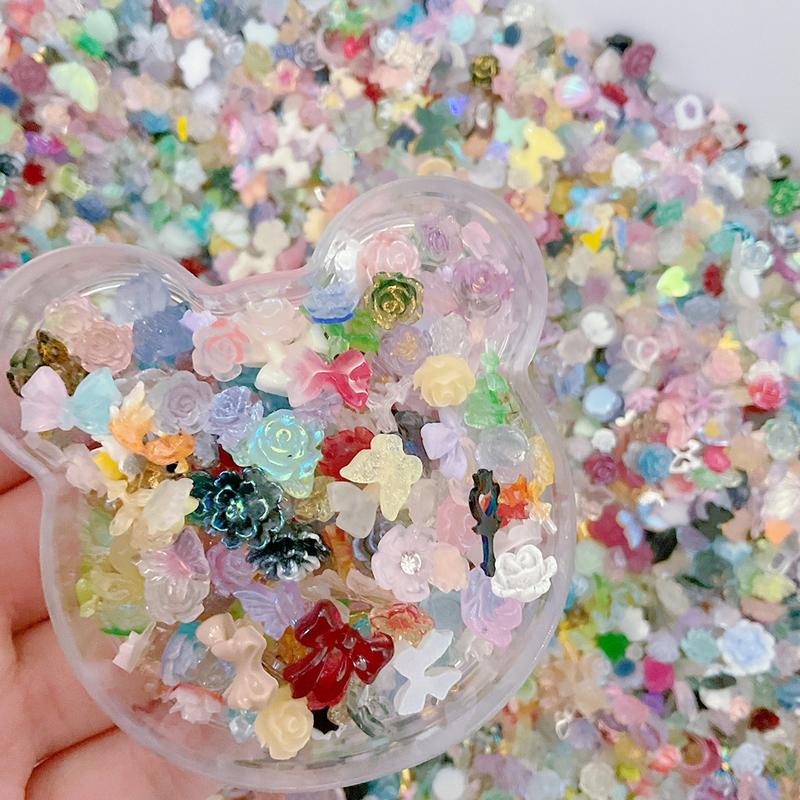 Resin Nail Charms All Colors Shapes Mixed Flowers Bowknot Butterfly Resin DIY Decoration