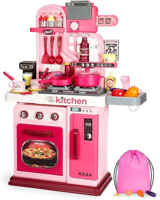 DISHIO Children's Kitchen Play Set, a 27.1-inch sound and Light play kitchen with a combination of cooking stove, play sink and pretend toy kitchen accessories, Toddler Kitchen Play Set is a great holiday companion for kids