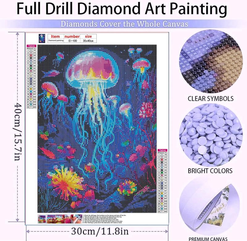 Diamond Painting Kits for Adults Glowing Jellyfish DIY 5D Diamond Art Kits for Kids Beginners Full Drill Diamond Dots Crystal Craft Kits for Home Wall Art Bedroom Decor Gifts 11.8x15.7 inch