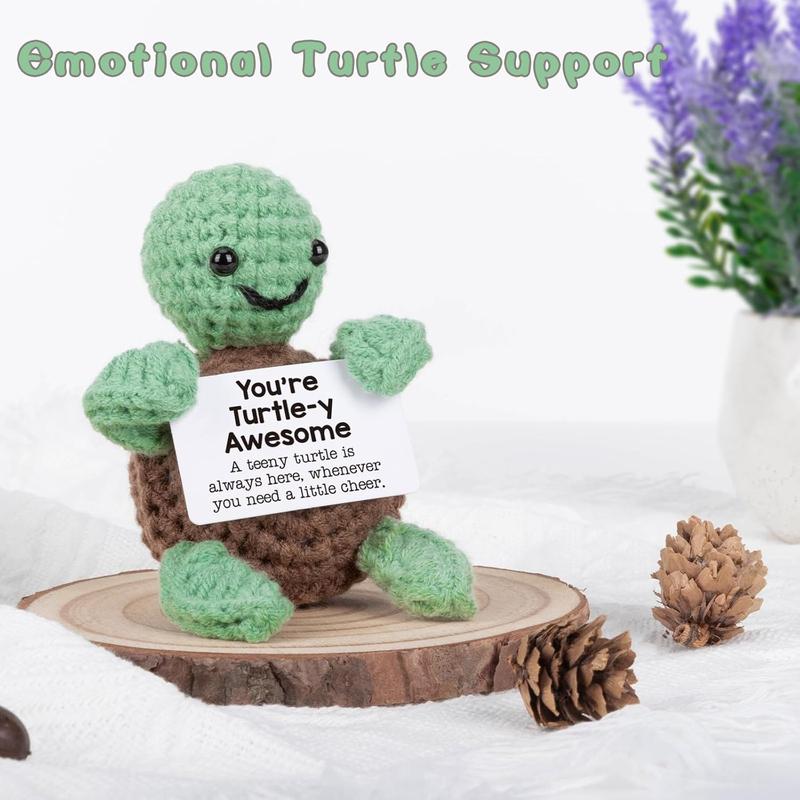 Mini Funny Positive Turtle Gifts, Small Handmade Crochet Animals Cute Stuff, Inspirational Gifts for Women Men Birthday Presents, Emotional Motivational Turtle Decor