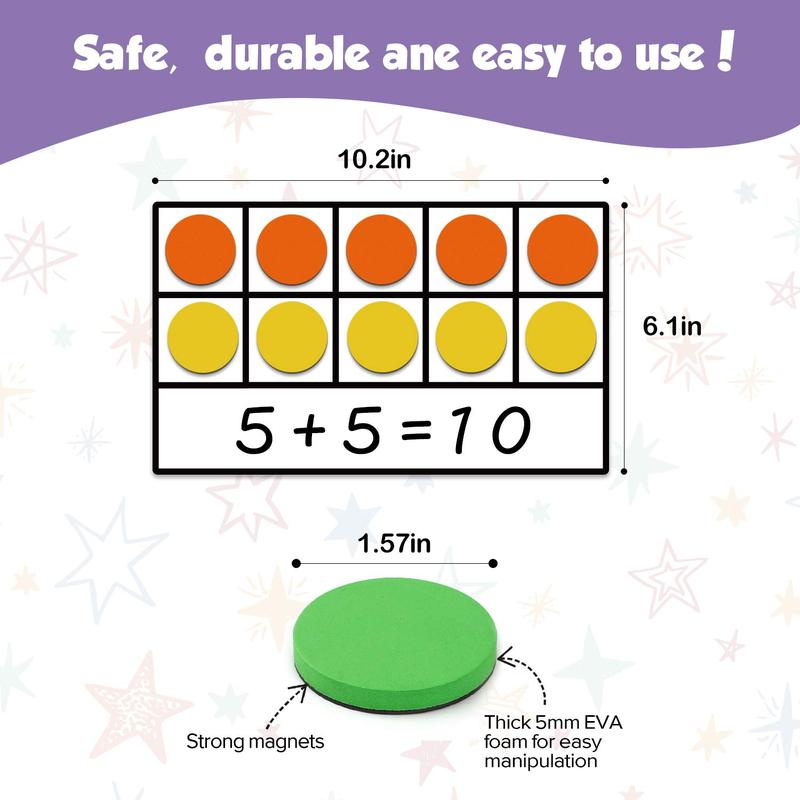 Magnetic Ten-Frame Set - Math Manipulative for Elementary - 5 Ten Frames & 55 Magnetic Math Counters, Math Games (Upgraded Version for Hand-held & 2 Black Pens) numberblocks toys