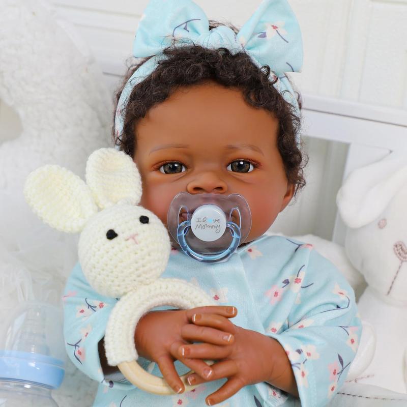 Wooroy Reborn Doll - Birthday Gift, Girl Gift, Kids Gift, Black Hair, Big Sister Gift, Brown Skin, Lifelike Reborn Baby Dolls Black Girl- 20-Inch Realistic Newborn Real Life Baby Dolls with Clothes Gift for Kids Age 3+