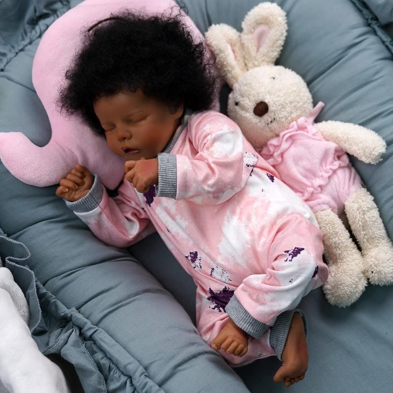 [IN STOCK] Lifelike Reborn Baby Dolls Black -17Inch Baby-Soft Body & Curls Realistic-Newborn Baby Dolls African American Real Life Baby Dolls Cloth Body with Feeding Kit & Gift Box for Kids Age 3+