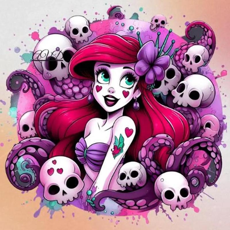 5D Diamond Arts Colorful Painting Kit, Mermaid & Skull Pattern Diamond Arts Crafts without Frame, DIY Diamond Decorative Painting for Bedroom