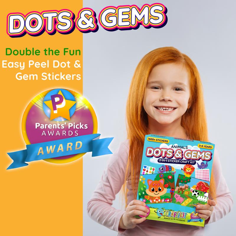 Craftikit 10 Dots & Gems Animal Crafts for Kids Ages 3-5 - Kids Gem Art & Dot Stickers Set - Creative Learning & Fun Activity for Boys & Girls