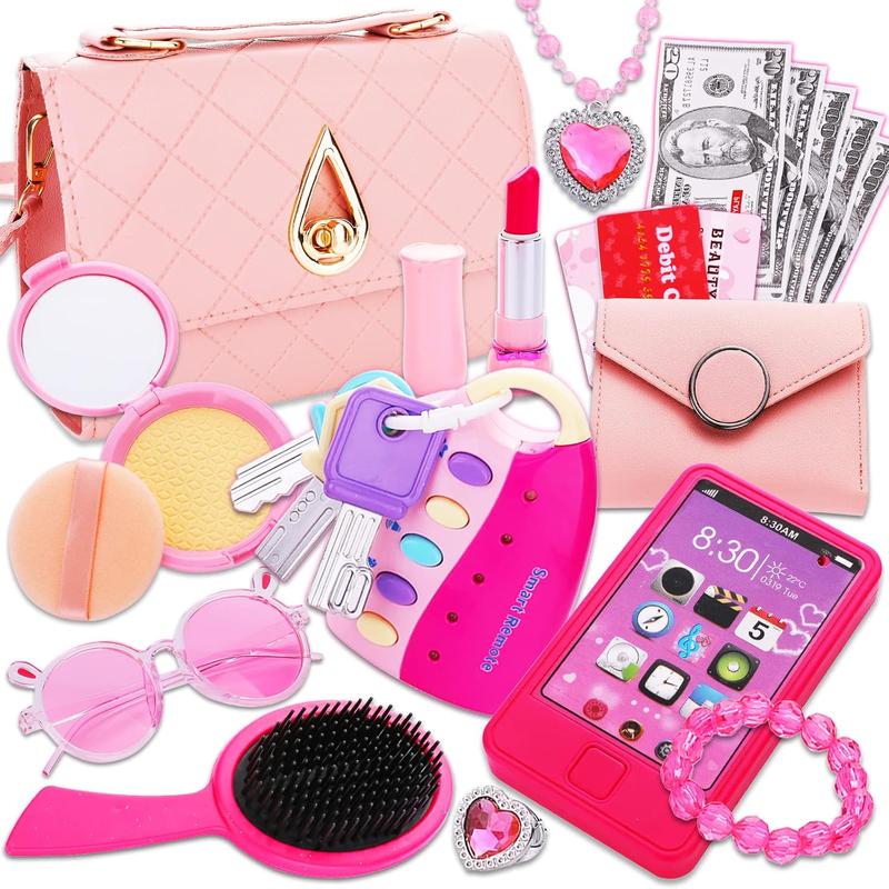 Christmas gift  Kids Makeup Kit for Girl: Cute Kids' Dress Up & Pretend Play Cosmetics Make up Purse Bag Toy Cell Phone Wallet Accessories Kit Gifts Princess Ages 6 7 8 9 10 11 12 Years Old