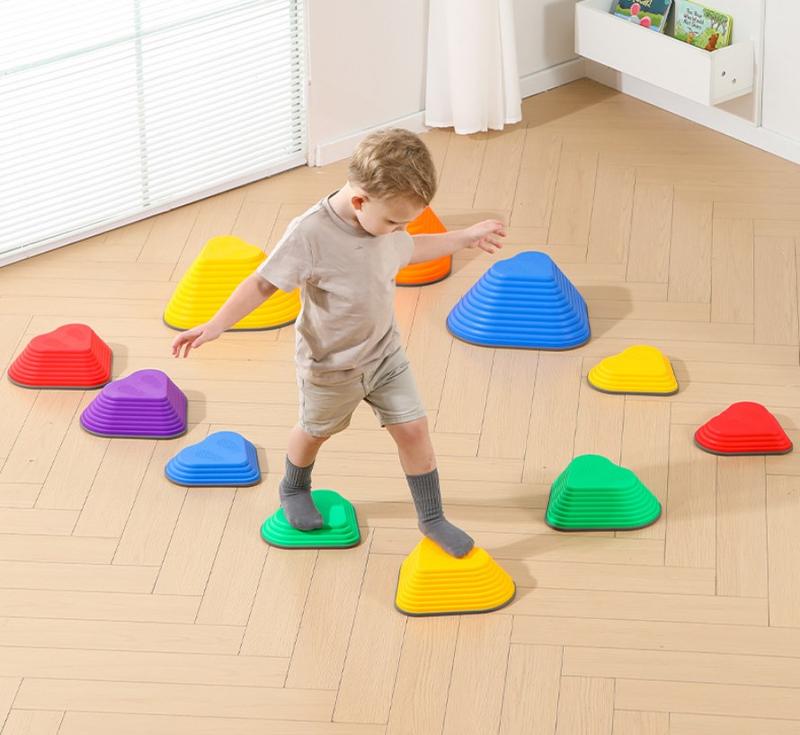 Kids Play Stepping Stones for Balance and Coordination, Non-Slip bottom, Stackable, for Indoor and Outdoor, Set of 25 Montessori Folding