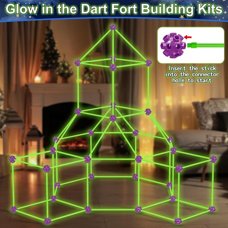 140 Pack Glow in The Dart Fort Building Kits for Kids Age 4, 5, 6, 7, 8+ Years Old, STEM Building Toys for DIY Castles, Tunnels, Ideal Christmas, Birthday Gifts for Boys & Girls