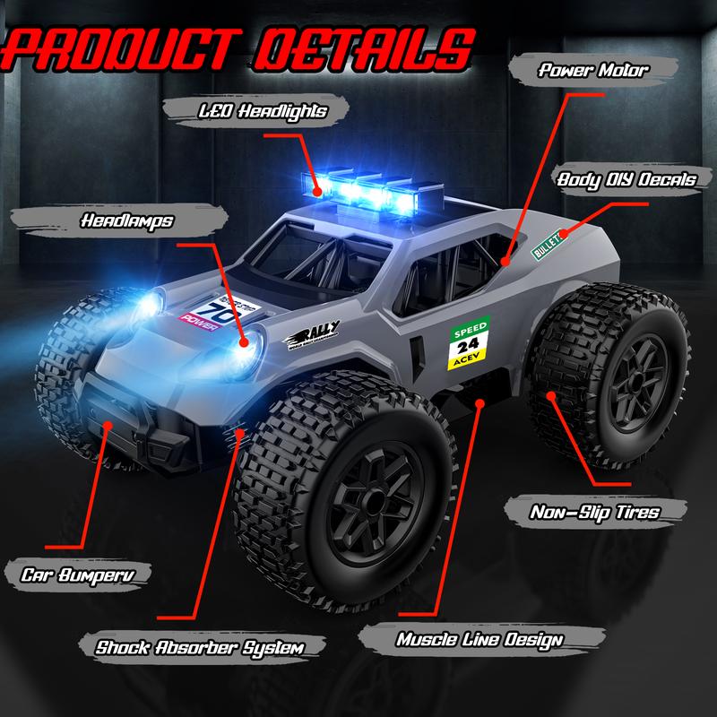 Remote Control Car - 28km h 2.4GHz High Speed Rc Cars Toys, Offroad Hobby Rc Truck Toy with LedLights, Rechargeable Toy Car Gift for 3 4 5 6 7 8-12 Year Old Boys Girls Kids Toys multicoloured occupations hd camera dinosaur truck toy  race