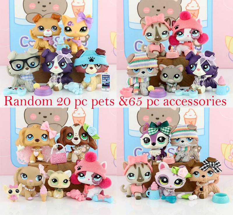 minilpsshop random 20 pc miniature cat and dog figures pets and random 65 pc accessories