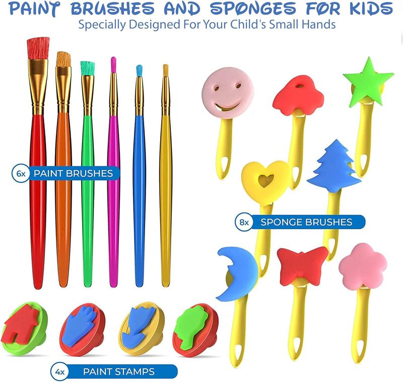 Washable Paint Set for Kids and Toddler - Finger Painting Kit for Toddlers with Non Toxic Washable Tempera, Apron & More Arts Crafts Supplies - 30Pcs