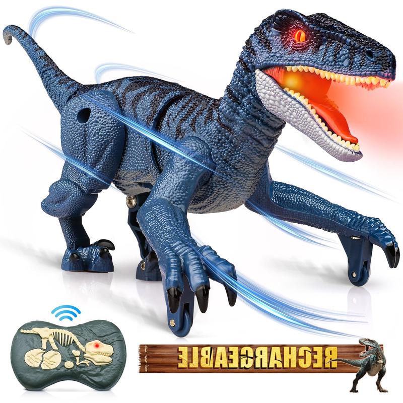 Remote Control Dinosaur Toys for Kids - Walking Velociraptor Dinosaur with Light and Sound, Birthday Gift Ideas for Boys and Girls 3-5 5-7 8-12 Year Old