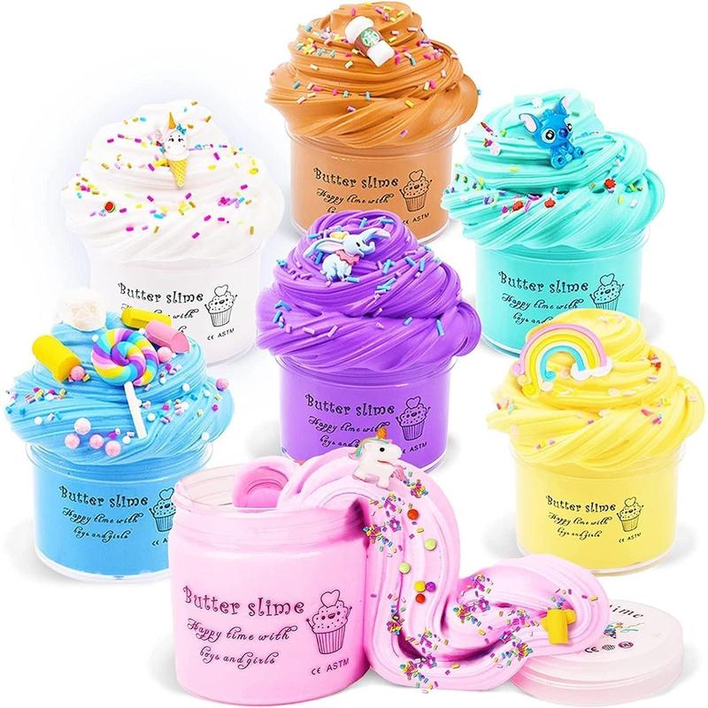 Jumbo Butter Slime Kit for Girls Ages 8-10-49 pcs w Organizer Box Filled w Slime Charms, Fruit- Ice Cream-Cup Cake & More- Birthday Gift for Boys Girls- Fidget Toys-Easter Basket Stuffers