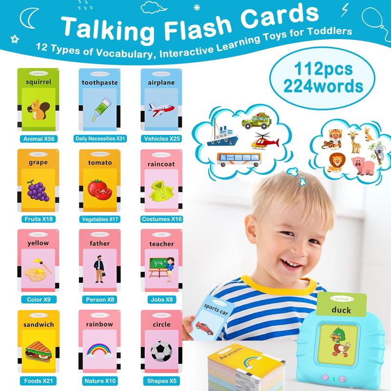 224 510(Spanish&English) Words Alphabet BilingualTalkingHash Cards for 3-8 YearsToddlers.Pocket Speech BuddyTherapy AutismToys,  EducationalLearing InteractiveToy for Boys GirlsKids Gifts Blue