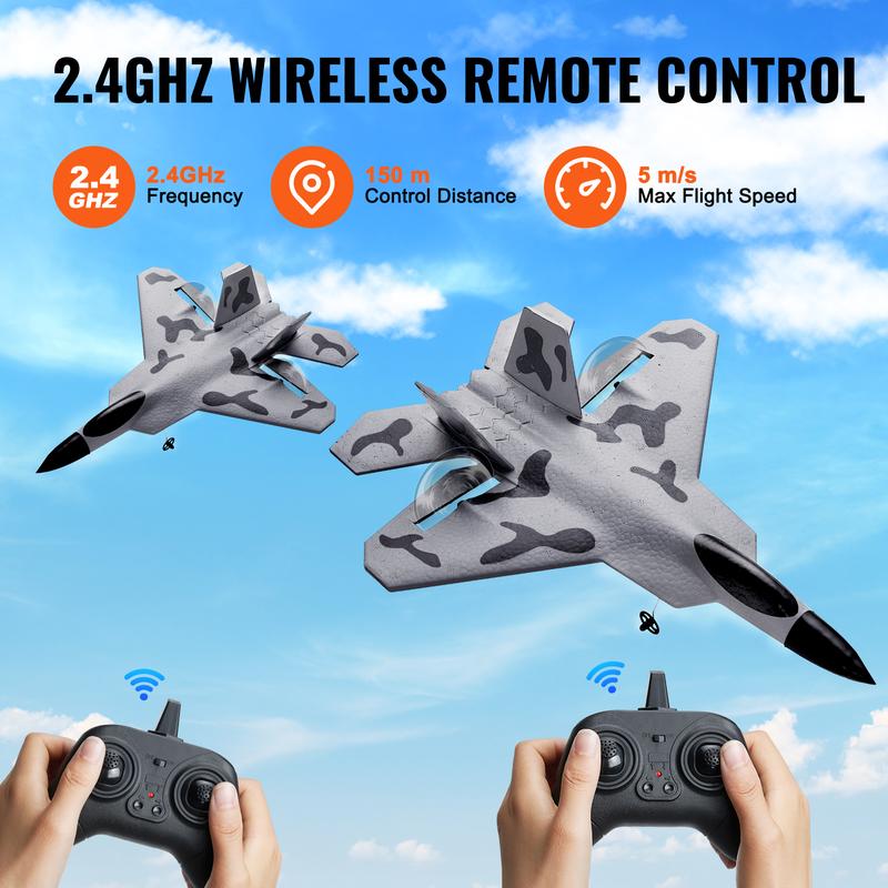 VEVOR RC Plane, 2.4GHZ 2 Channel Remote Control Airplane with 6-Axis Gyro Stabilizer, Ready to Fly Fighter Aircraft Plane Toy with 2 Batteries, Easy to Fly RC Glider for Adults Kids Beginners Boys