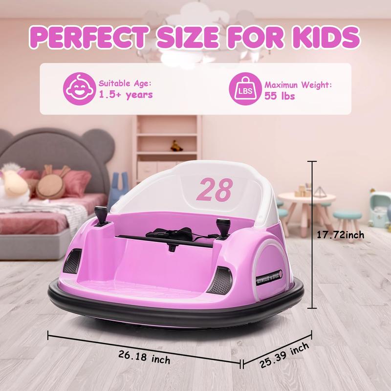 12V Ride On Bumper Car for Toddlers - Electric Bumping Car with Remote Control, Battery Display, 360° Spin, LED Lights, Music, MP3, USB - Available in Pink, Red, Green, Orange, Blue