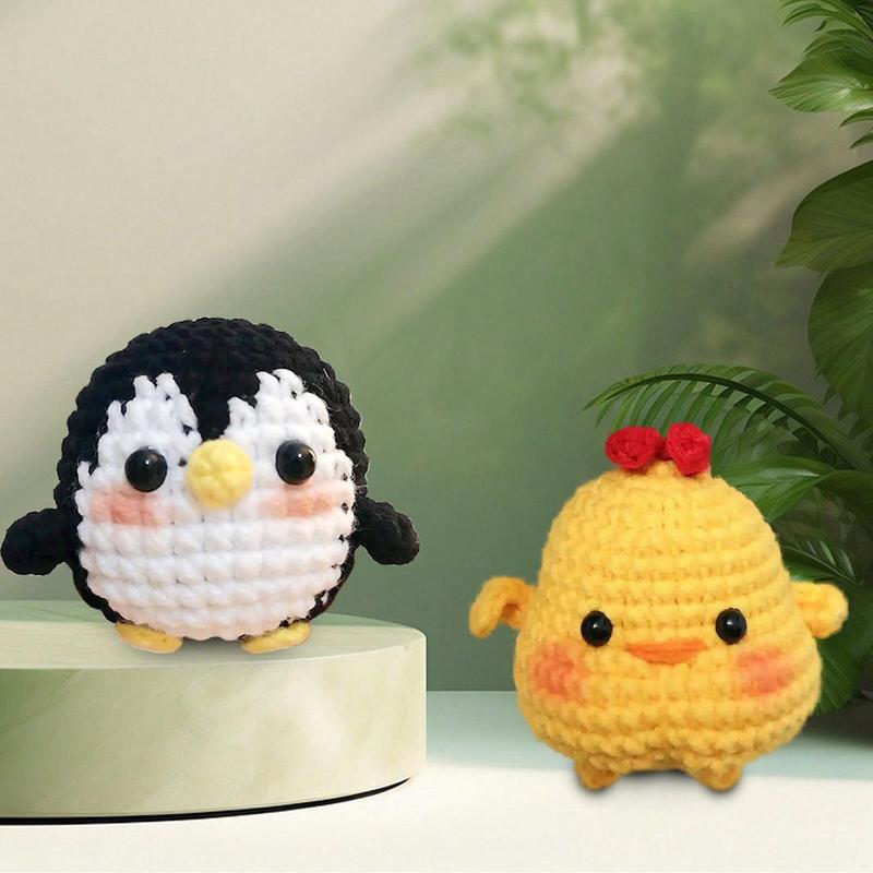 Cute Cartoon Animal Crochet Kit, 1 Set Chicken Penguin Frog Jellyfish Crochet Starter Kit for Beginners, DIY Handicraft, Home Decor with Step-by-step Video Tutorials