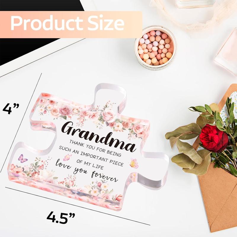 Grandma Gifts from Grandkids, Present for Grandma, Unique Grandma Christmas Birthday Gifts Acrylic Block Puzzle Piece Gift