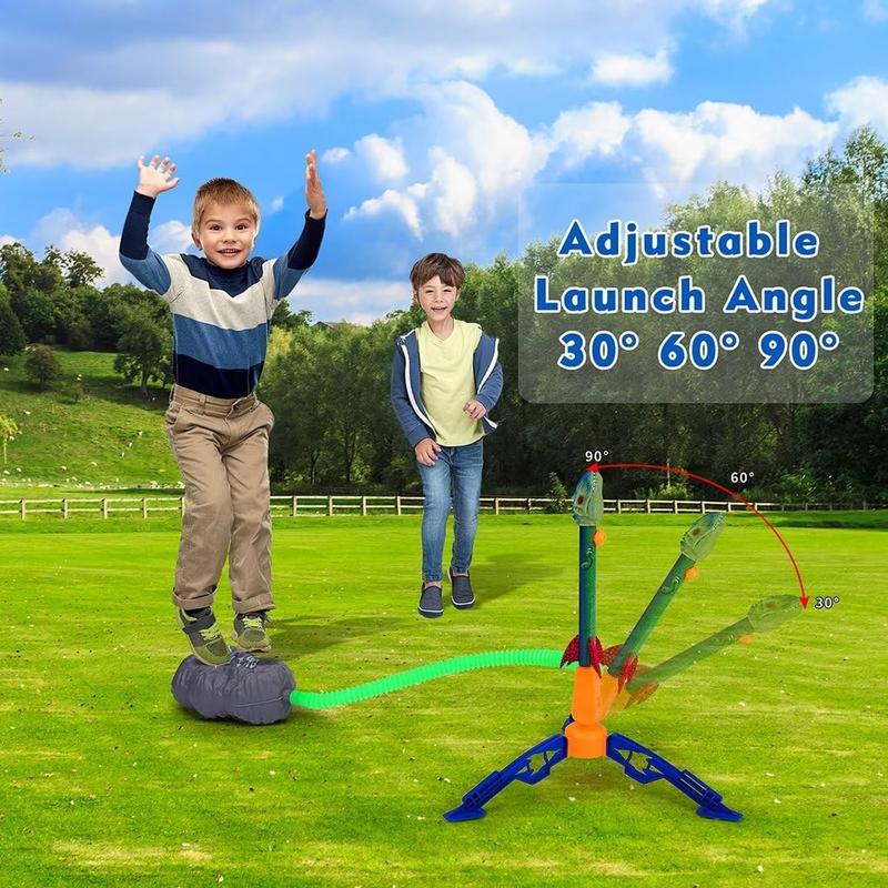 Dinosaur Toy Rocket Launcher for Kids - Launch Up to 100 Ft, 4 Rockets, Outdoor Outside Toys for Kids, Dinosaur Toys, Birthday Gifts for 3 4 5 6 7 8-12 Year Old Boys Girls