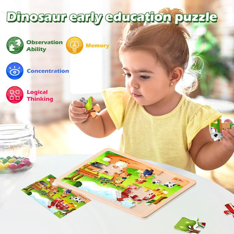 Wooden Puzzles Toys for Kids Ages 4-8, Set of 4 Packs with 24-Piece, Farm, Zoo, Insects, Sea Animals Wood Jigsaw Puzzles, Preschool Educational Brain Teaser Toys