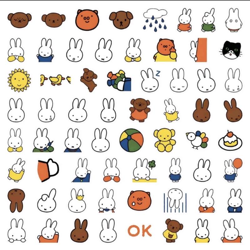 Miffyy Stickers | 64 pcs set Cartoon Rabbit DIY Fashion Waterproof Doodle Decals Stickers