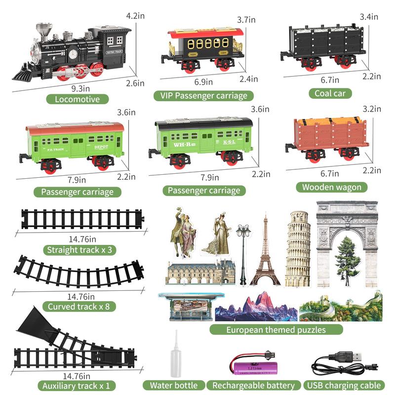 Christmas Gift Train Sets with Steam Locomotive Engine, Cargo Car and Tracks, Battery Powered Play Set Toy w Smoke, Light & Sounds, ,