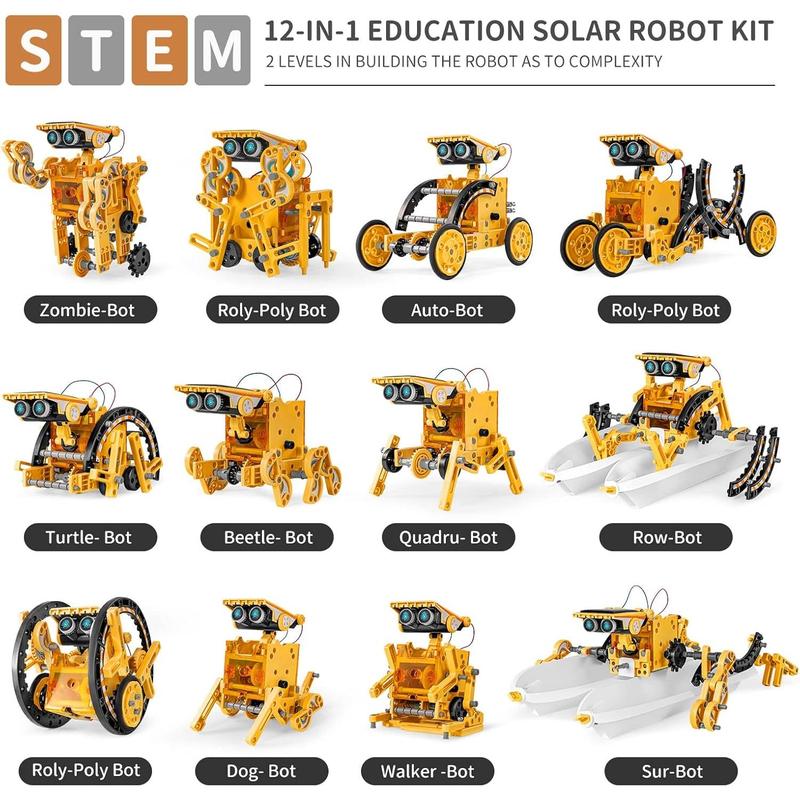 Solar Robot Kit, 12-in-1 Educational STEM Science Experiment Toys, Solar Powered Building Kit DIY