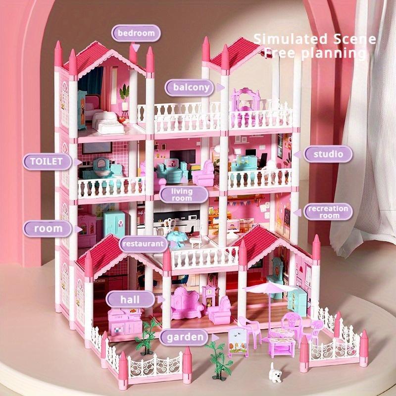 4-layer Doll House with Sticker, 1 Box DIY Doll House Toy Set, Pretend Game Toy for Girls, Birthday Gift for Kids