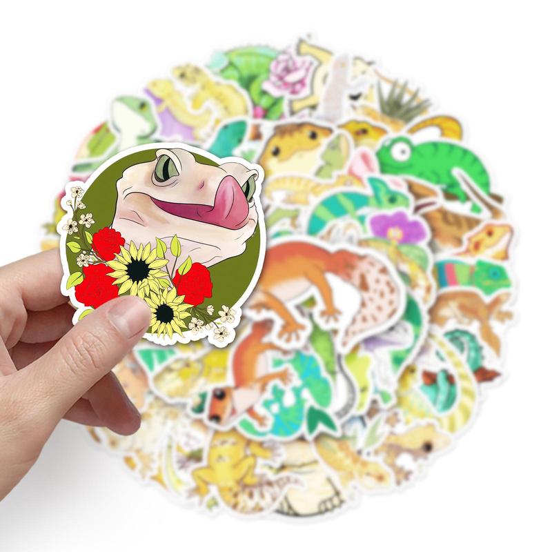 50pcs Cartoon Lizard Pattern Decorative Sticker, Creative Waterproof Sticker For DIY Scrapbook Laptop Luggage Decoration