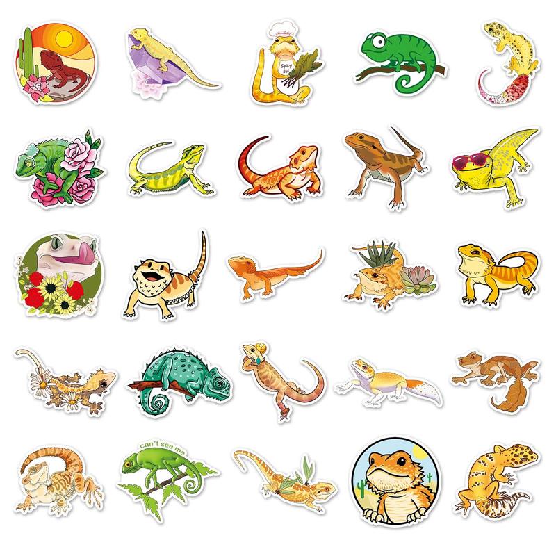 50pcs Cartoon Lizard Pattern Decorative Sticker, Creative Waterproof Sticker For DIY Scrapbook Laptop Luggage Decoration