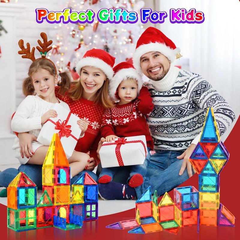 Christmas gif Magnetic Tiles for Kids Ages 3-5 4-8 Magnet Toys for 3 4 5 6 7 8+ Year Old Boys Girls Toddlers Magnetic Building Blocks Preschool Educational STEM Learning Construction Christmas Birthday Gifts