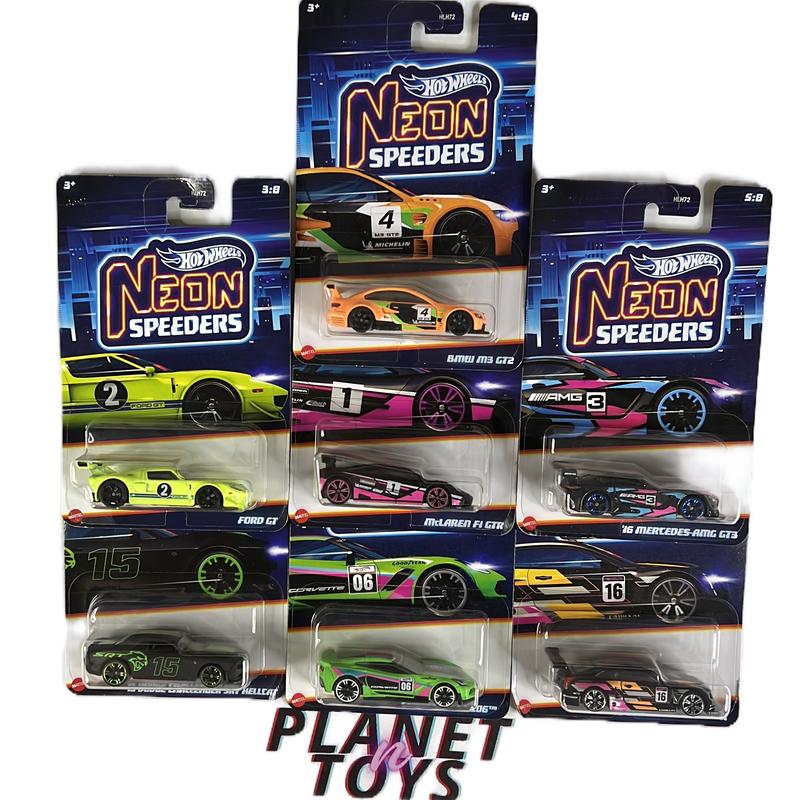 Hot wheels series neon speeders diecast car - scale 1:64 set 7 8