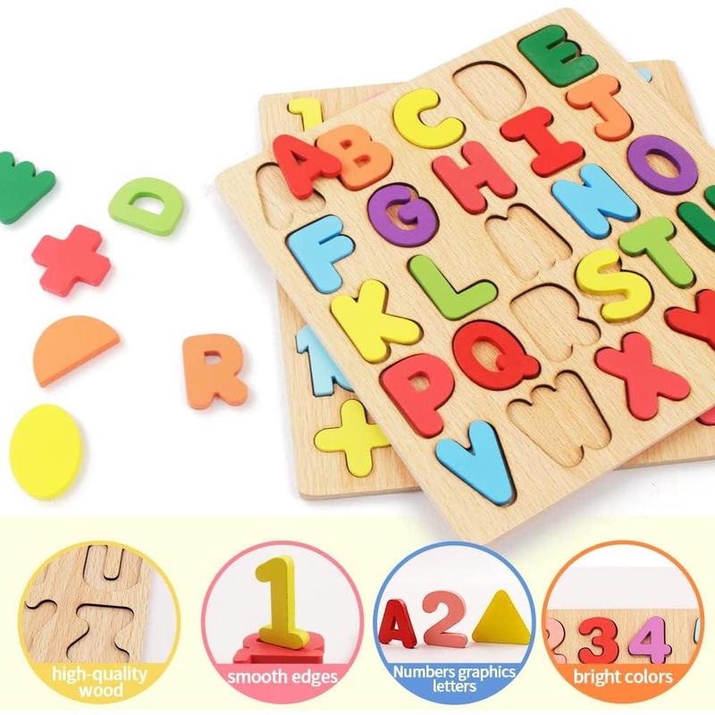 Puzzles for , 3 Pack Wooden ABC Alphabet Number Shape Puzzles  Learning Toys  Boys Girls, Montessori Preschool Educational Gift Learning Letter Puzzles Toys