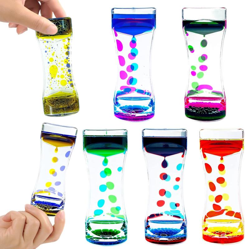 Liquid Motion Bubbler Timer Set of 6 Great Desktop Liquid Timer for Fidget Toy, Rainbow Water Timer for Autism, Activity, Drip Oil Motion Bubble Toy Sensory Play for Office Home Desktop