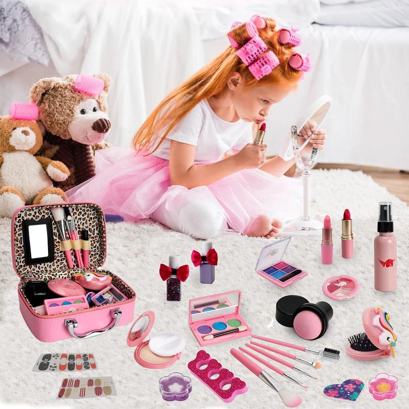 Kids Washable Makeup Girl Toys - Kids Makeup Kit for Girl, Real Make Up Set, Little Girls Makeup Kit for Pretend Play kids, Christmas , new year gift