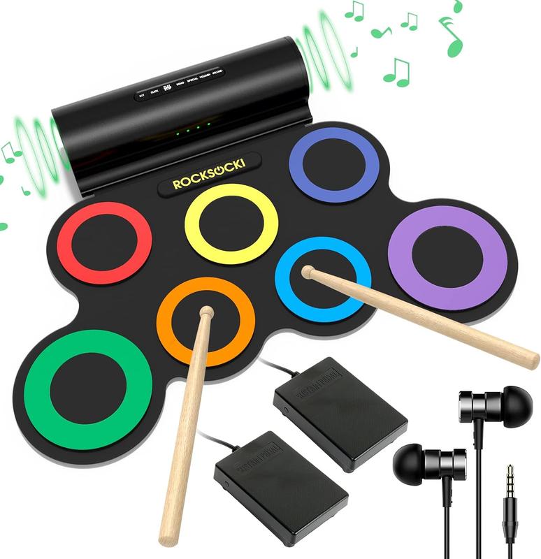 ROCKSOCKI Electric Drum Set, Electronic Drum Set with Headphone Included, Roll-up Drum Practice Pad, Great Holiday Xmas Birthday Gift (Speaker Excluded)