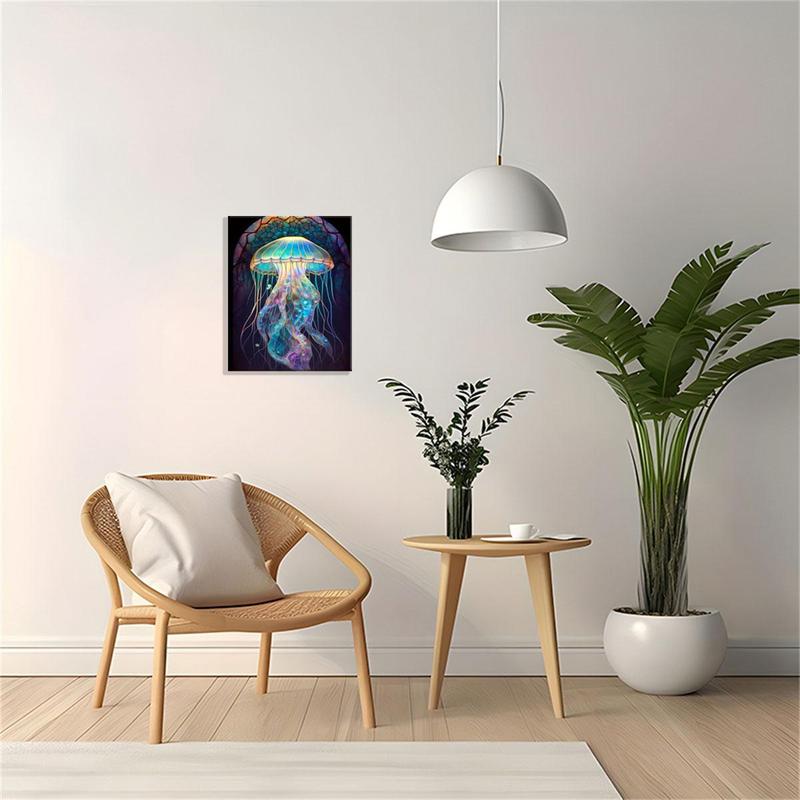 Jellyfish Pattern Number Painting Kit, 1 Set DIY Canvas Wall Art with Brush & Paint, Wall Art for Home Decor without Frame