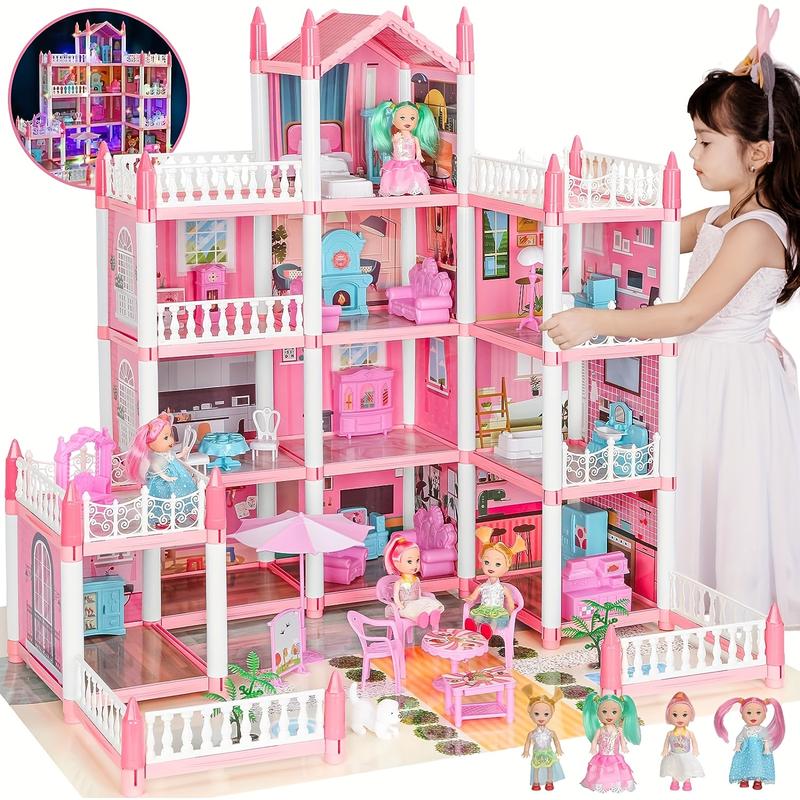 Doll House, Dollhouse For Girls Pretend-Play DIY Dollhouse Kit - 4-Story 11 Rooms Playhouse With 4 Dolls Toy Figures, Furniture And Accessories Set Gift Toy For Kids Ages 3 4 5 6 7 8+