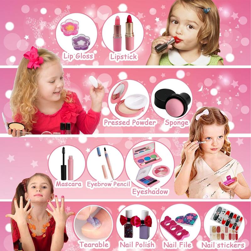 Kids Washable Makeup Girl Toys - Kids Makeup Kit for Girl, Real Make Up Set, Little Girls Makeup Kit for Pretend Play kids, Christmas , new year gift