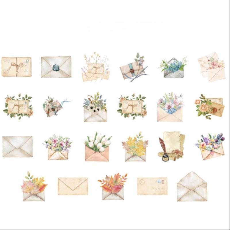 Floral Envelope Sticker, 46pcs set Retro Flower Collage Handmade Decoration Self-adhesive Sticker, Scrapbooking & Stamping Supplies