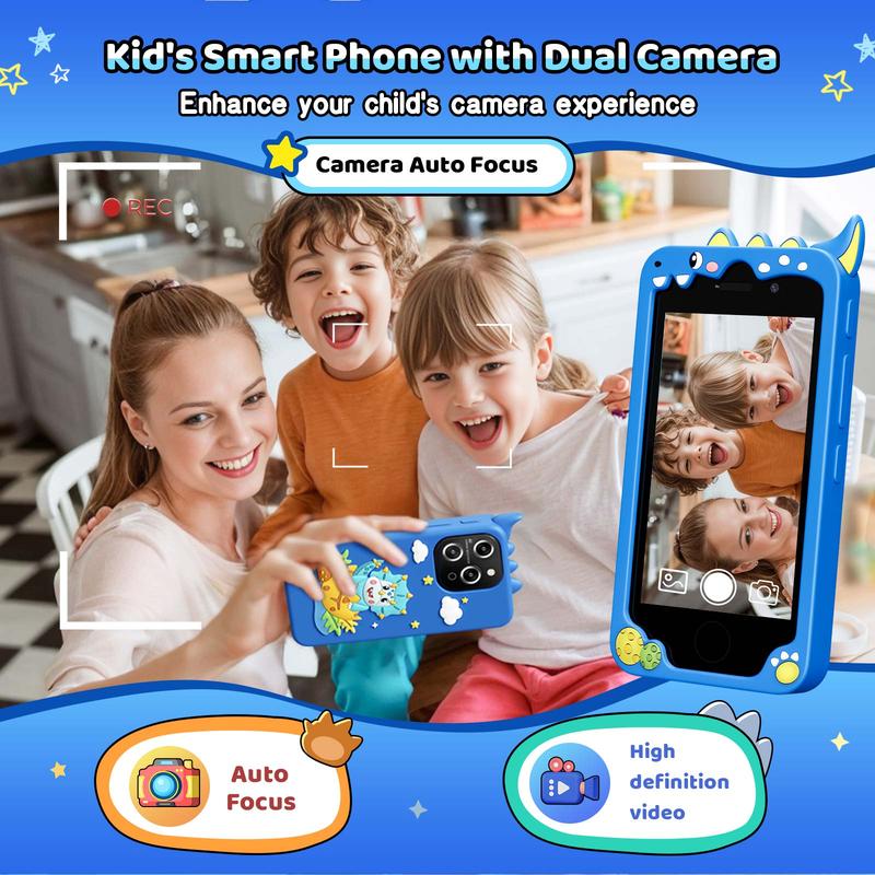 Boys and Girls Kids Smartphone, 4.0 Inch Touch Screen Learning Music Puzzle Games Toddler Phone for 3-9 Years Old, Dual Camera, Built-in 8G SD Card Children's Phone Toy, Kids Birthday Gift Christmas Gift, Blue childrens mp3 music smart phone